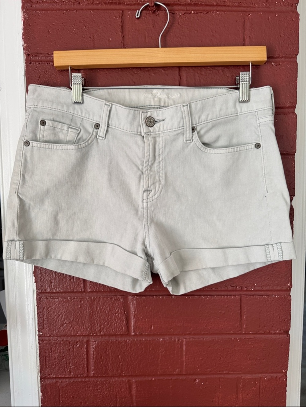 7 For All Mankind Light Gray Rolled-Hem Jean Shorts